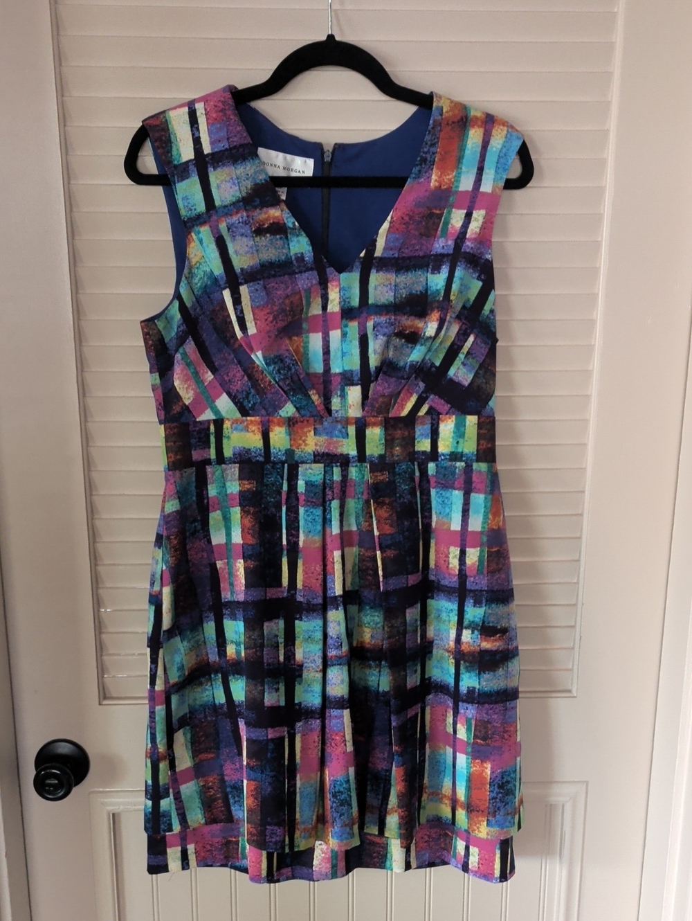 Donna Morgan Multicolor Plaid V-Neck Fit & Flare Midi Dress
